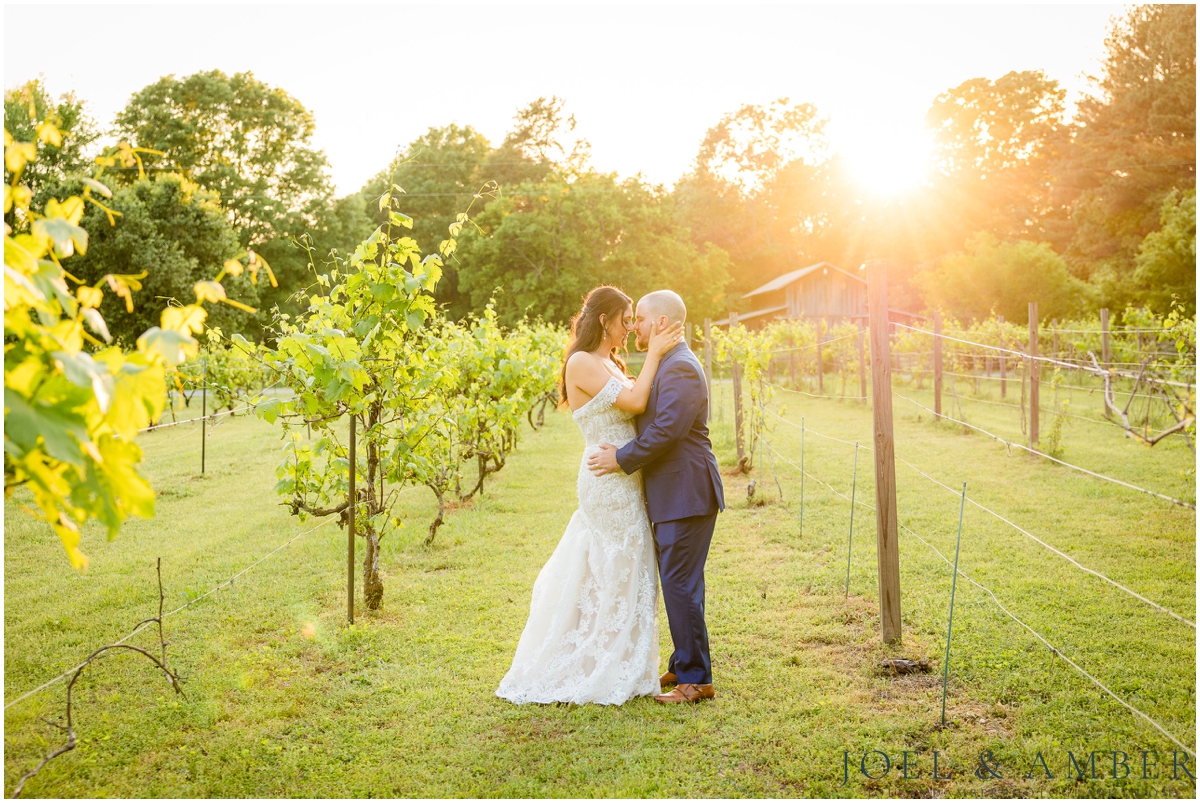 Sunset wedding portrait at Creekside at Colliers End