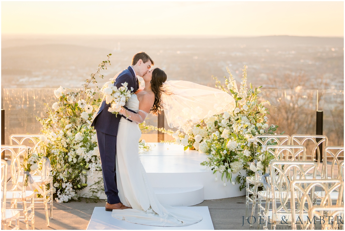 Bride and groom sunset portrait at The View at Burritt on the Mountain