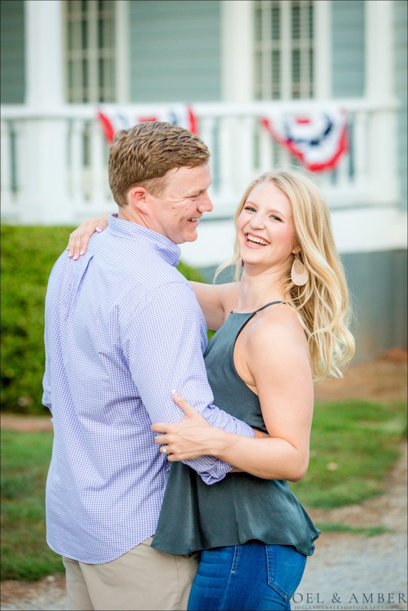 Summer engagement session in downtown Huntsville Alabama in casual outfits