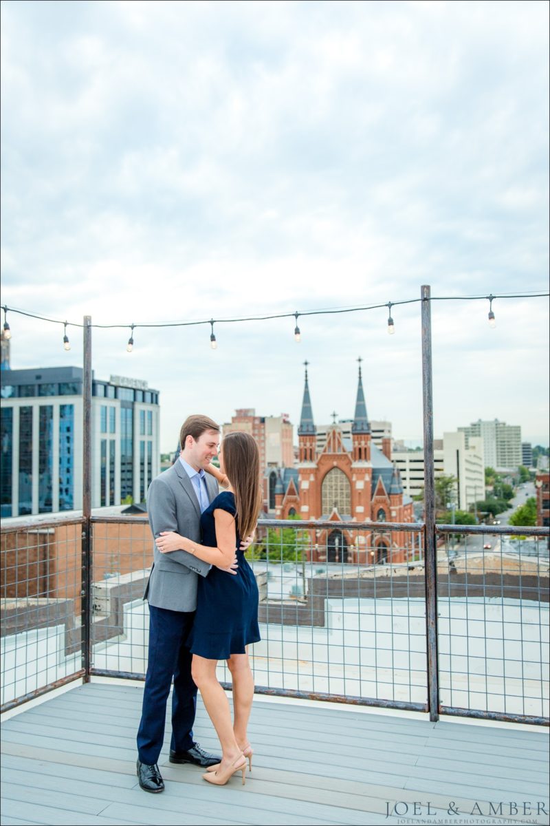 Downtown Birmingham rooftop engagement photo
