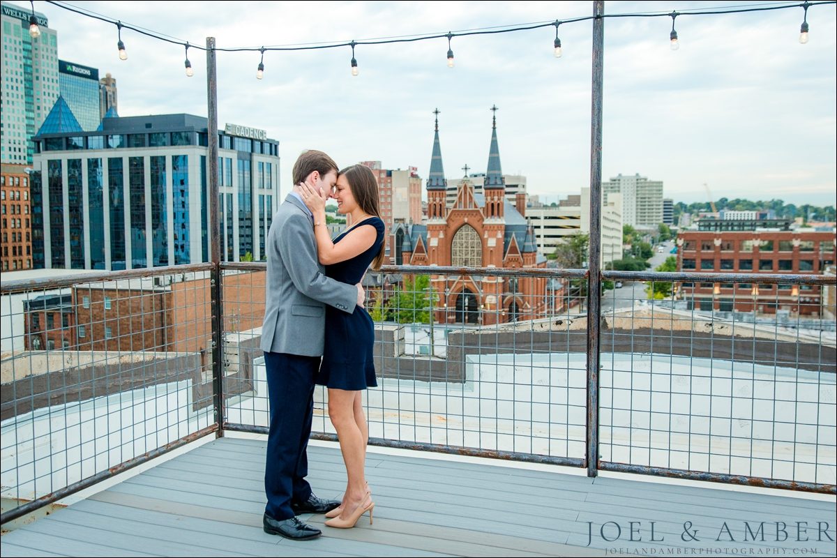 Downtown Birmingham rooftop engagement photo