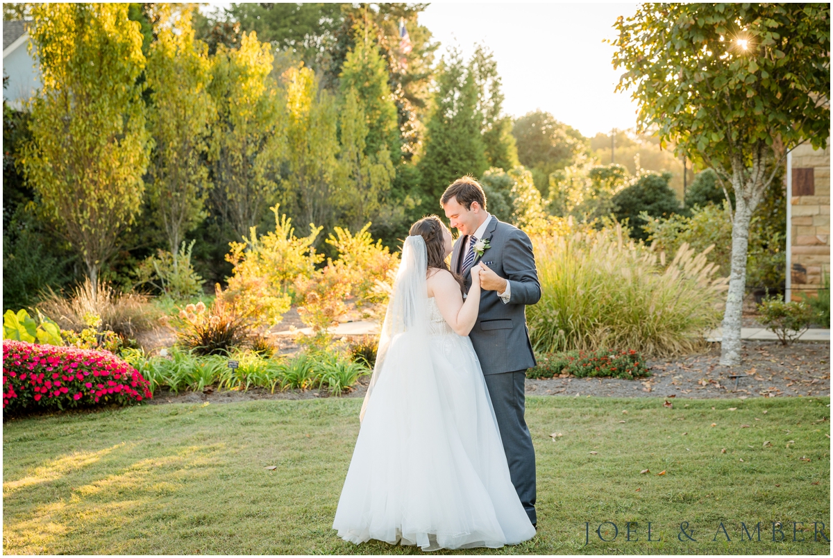 Sunset wedding portrait at Huntsville Botanical Garden