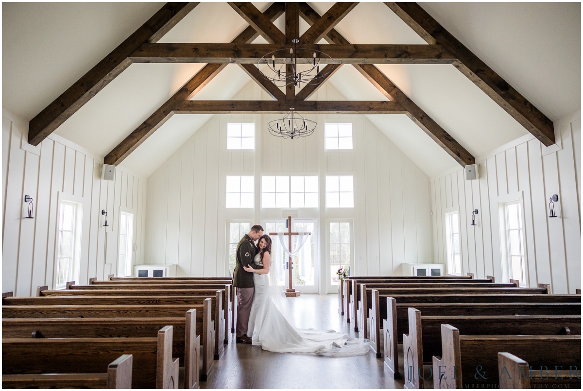 Winter Wedding in the white chapel and The Venue at Birchwood Spring Hill