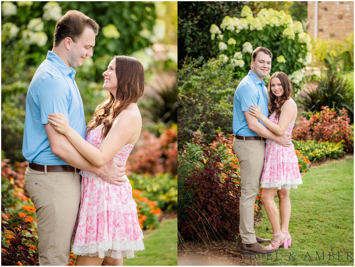 Pop of Pink summer engagement session at Huntsville Botanical Garden