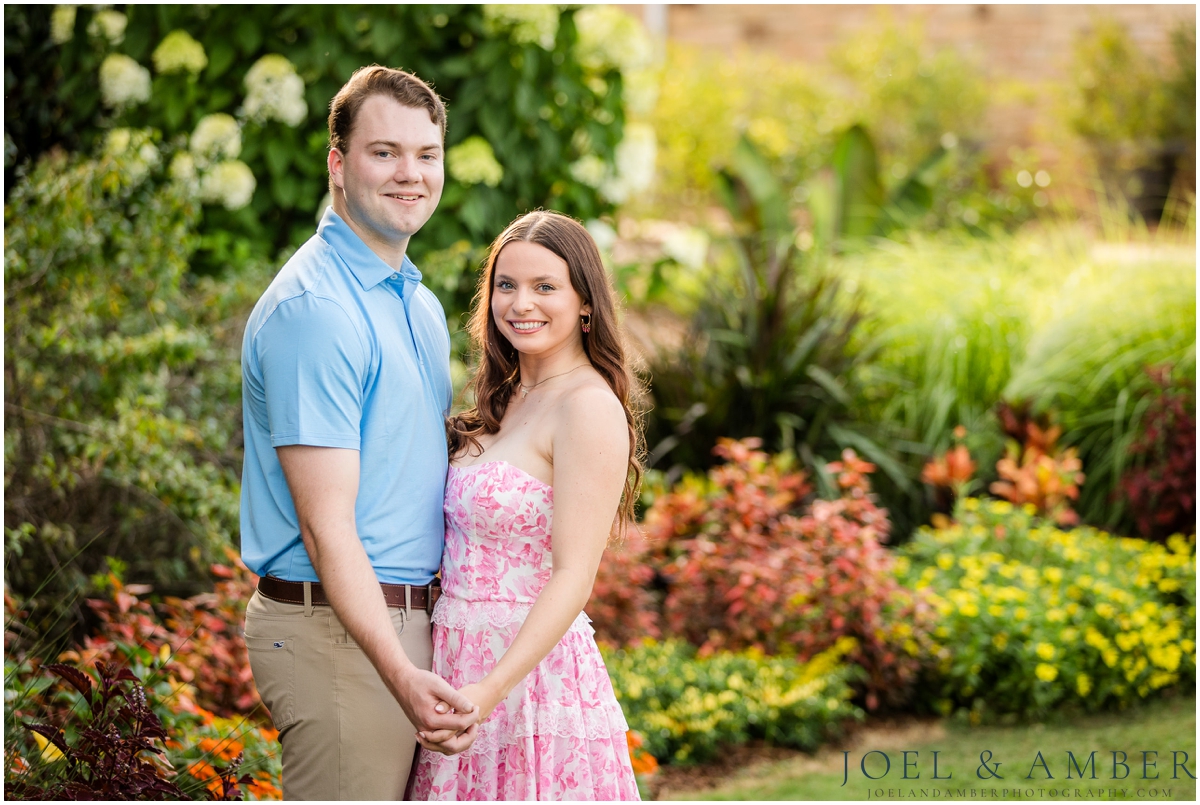 Pop of Pink summer engagement session at Huntsville Botanical Garden