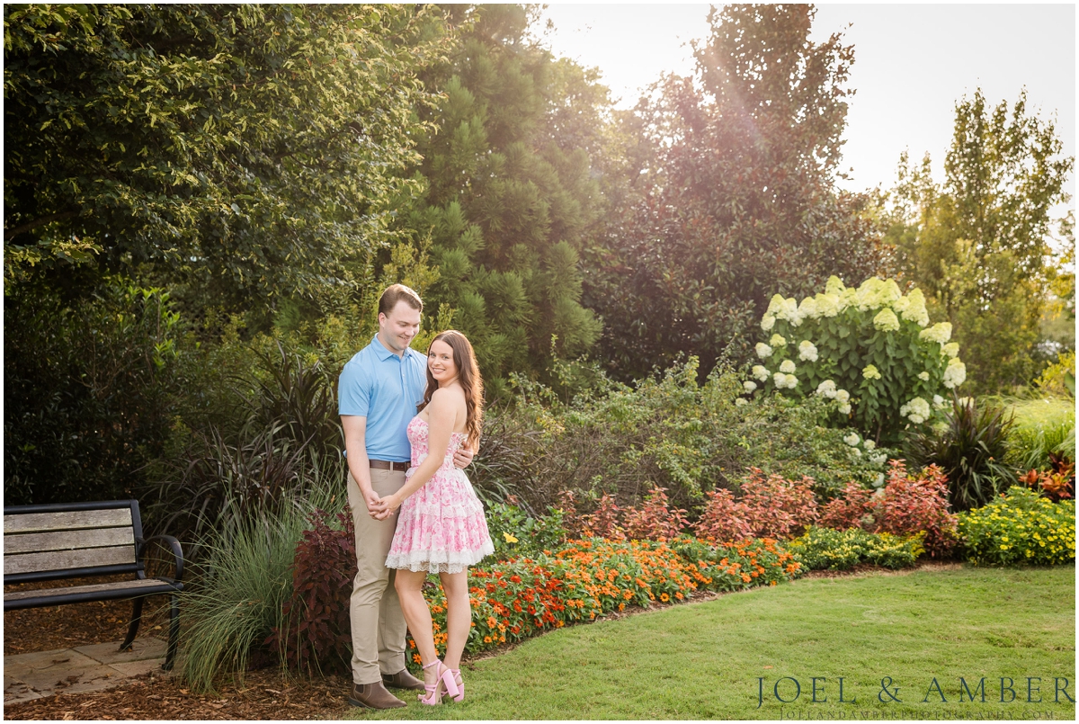 Pop of Pink summer engagement session at Huntsville Botanical Garden
