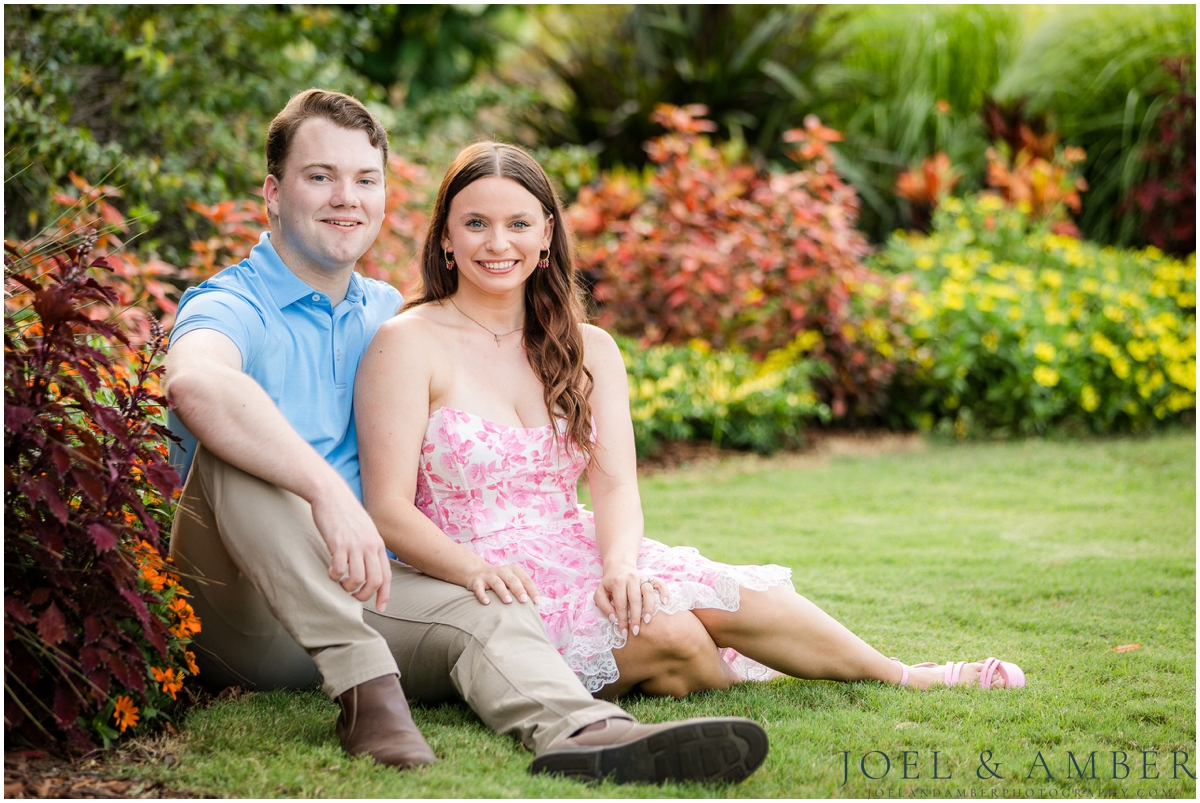 Pop of Pink summer engagement session at Huntsville Botanical Garden