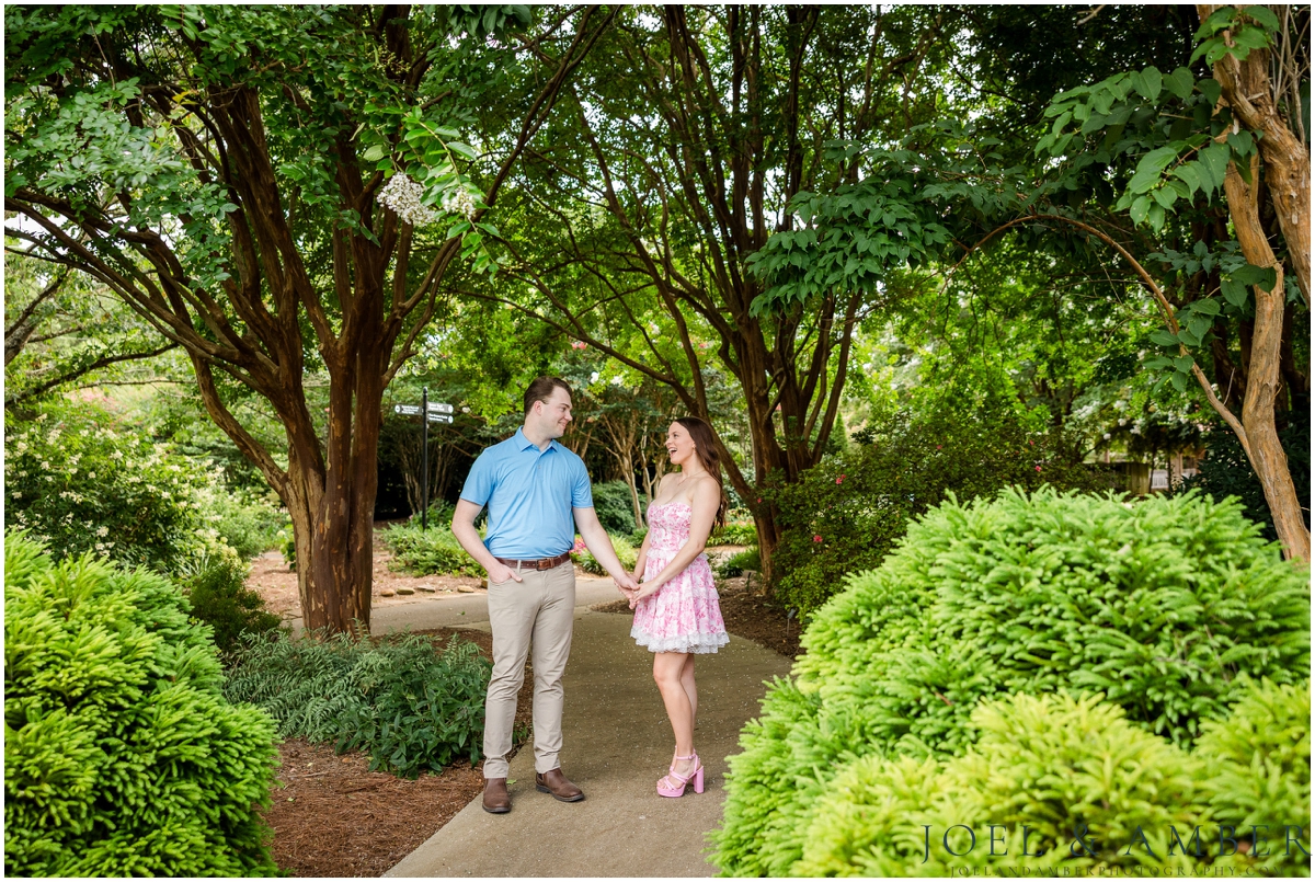Pop of Pink summer engagement session at Huntsville Botanical Garden