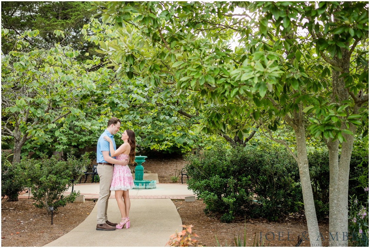 Pop of Pink summer engagement session at Huntsville Botanical Garden