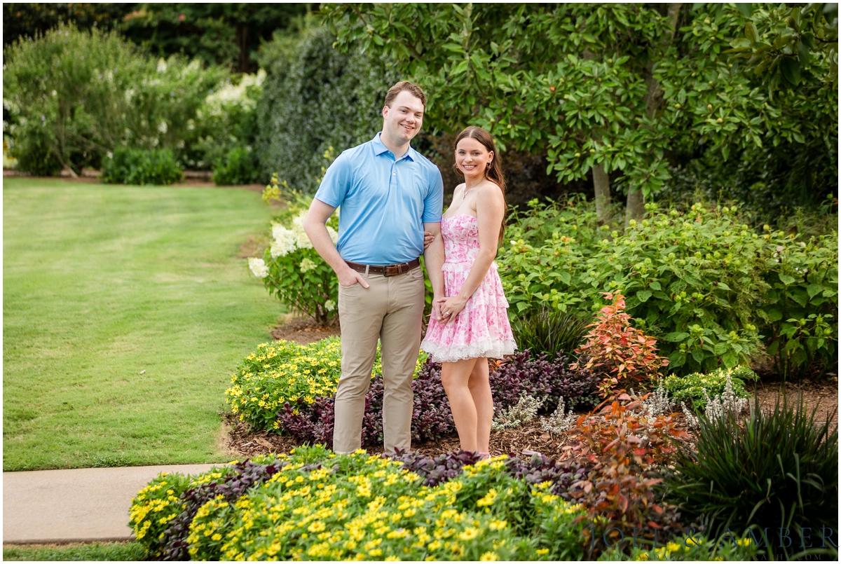 Pop of Pink summer engagement session at Huntsville Botanical Garden