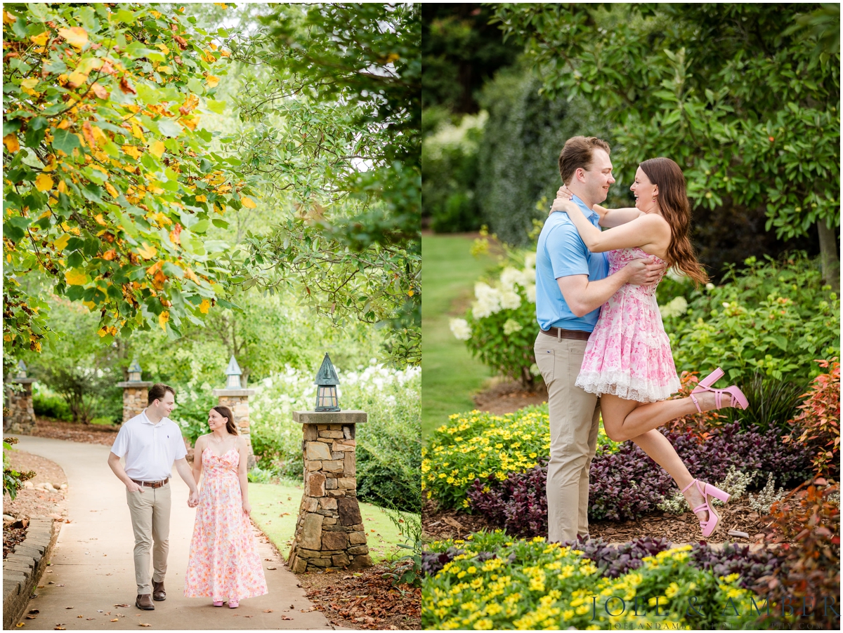 Pop of Pink summer engagement session at Huntsville Botanical Garden
