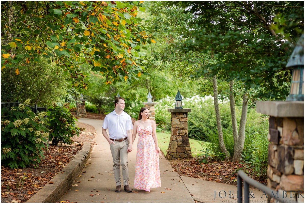 Pop of Pink summer engagement session at Huntsville Botanical Garden