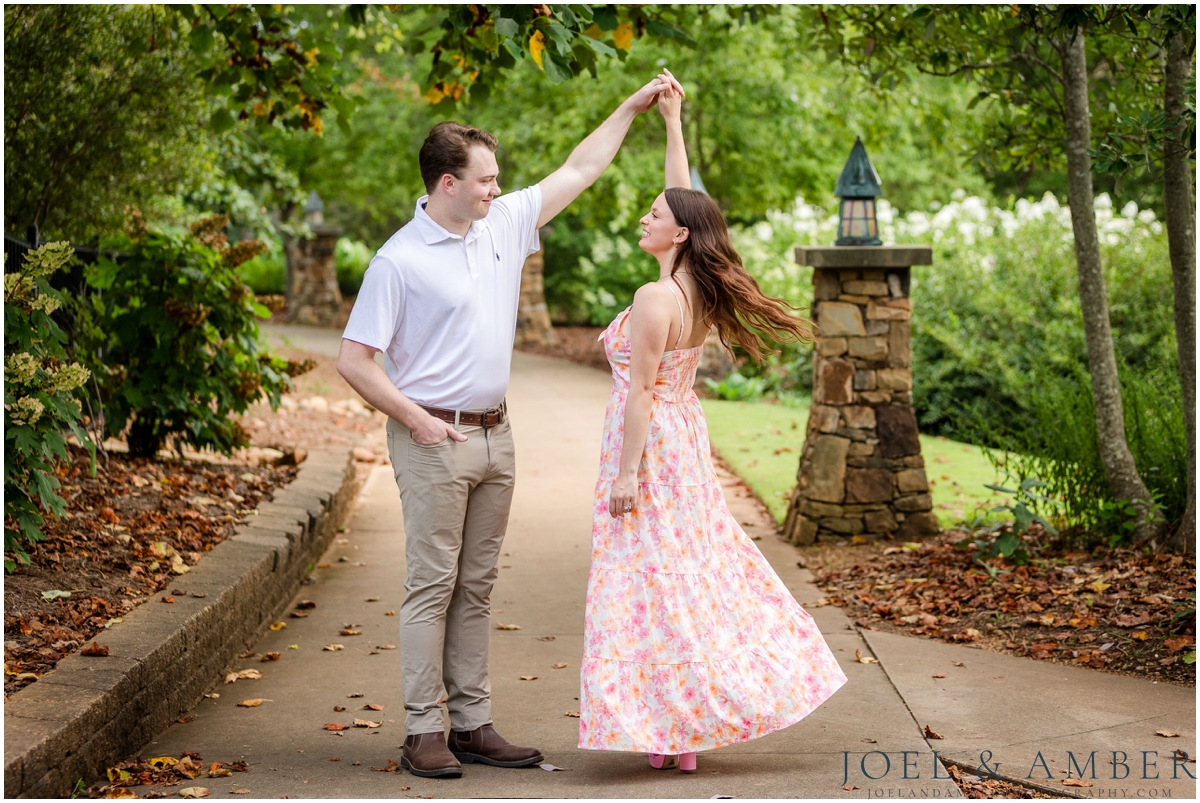 Pop of Pink summer engagement session at Huntsville Botanical Garden