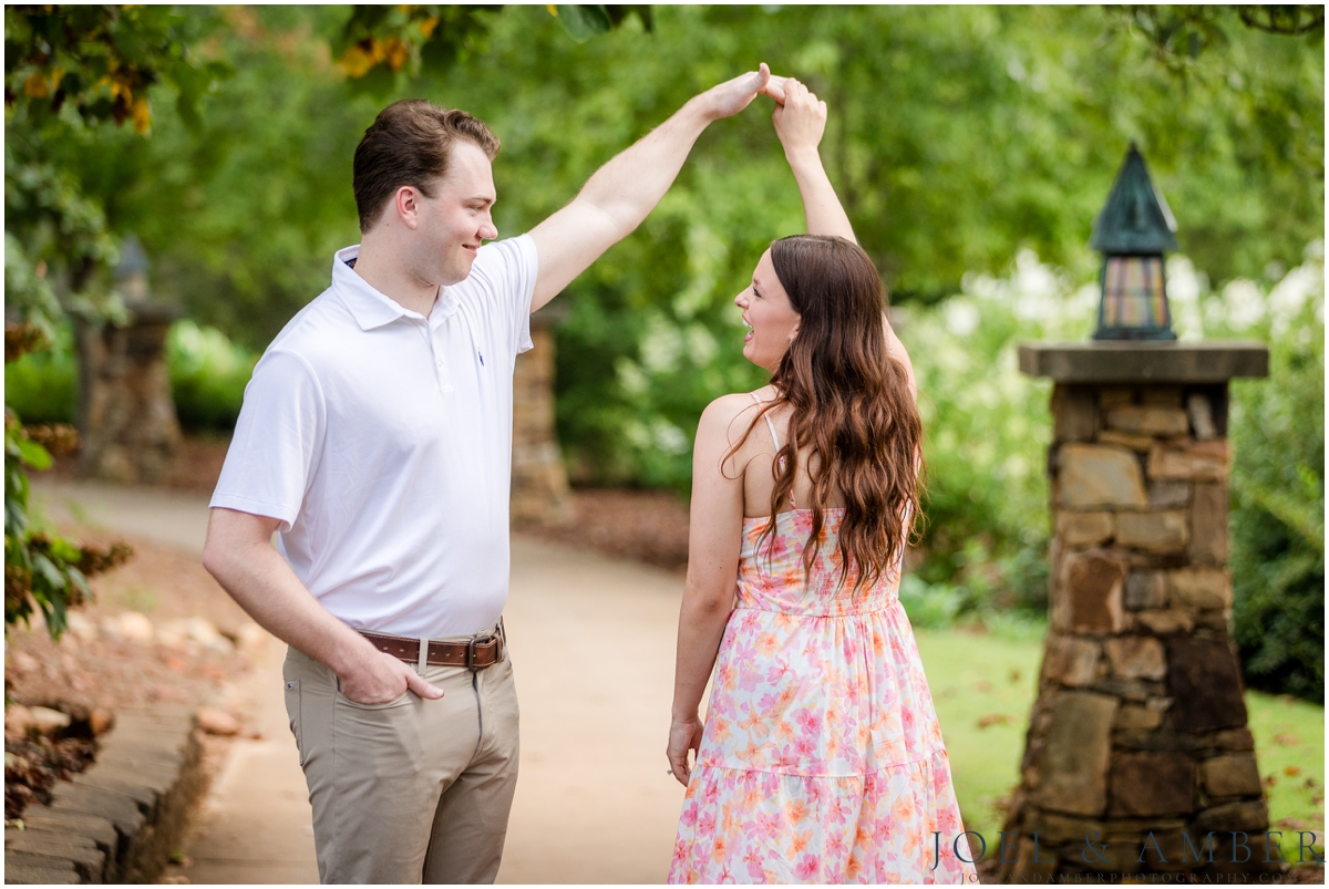 Pop of Pink summer engagement session at Huntsville Botanical Garden