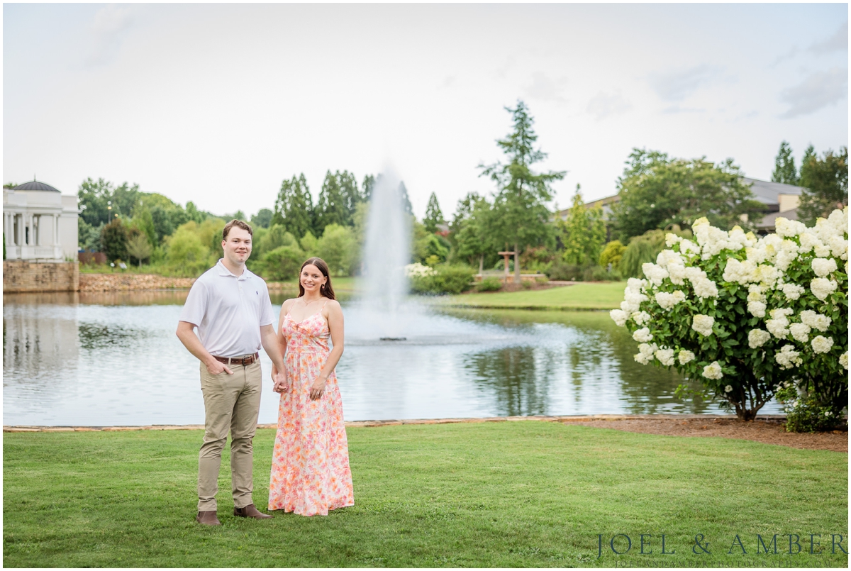Pop of Pink summer engagement session at Huntsville Botanical Garden