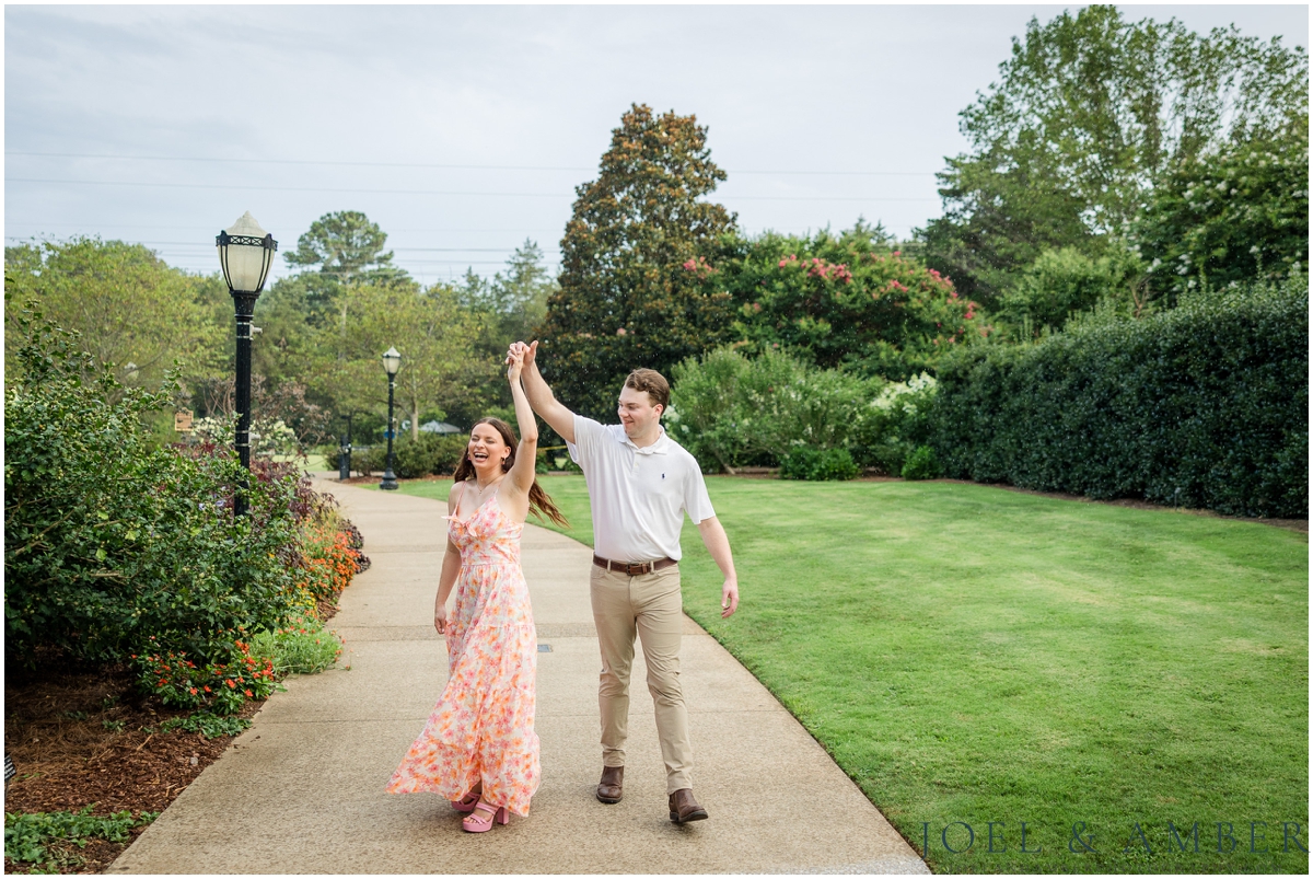 Pop of Pink summer engagement session at Huntsville Botanical Garden
