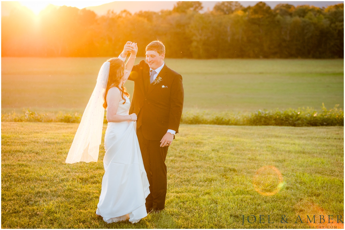 Casey Acres at Chigger Farms Fall Wedding Sunset bride and groom portraits