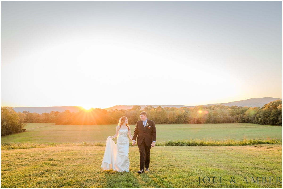 Casey Acres at Chigger Farms Fall Wedding Sunset bride and groom portraits