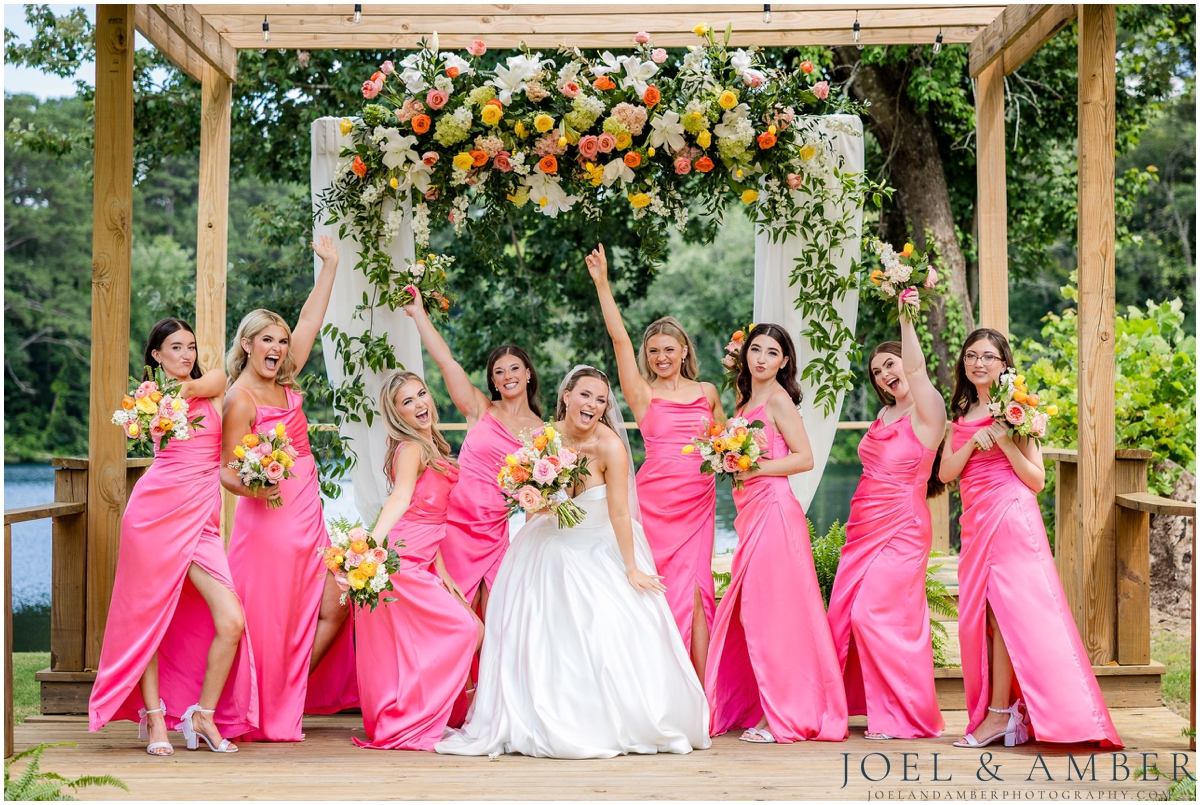 White Barn at Padgett Place Wedding pink bridesmaids